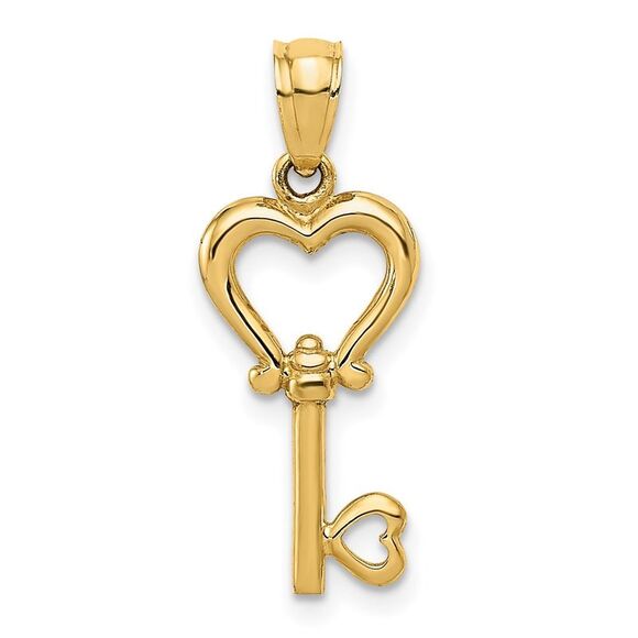 14k Yellow Gold Heart Key Pendant 9mm